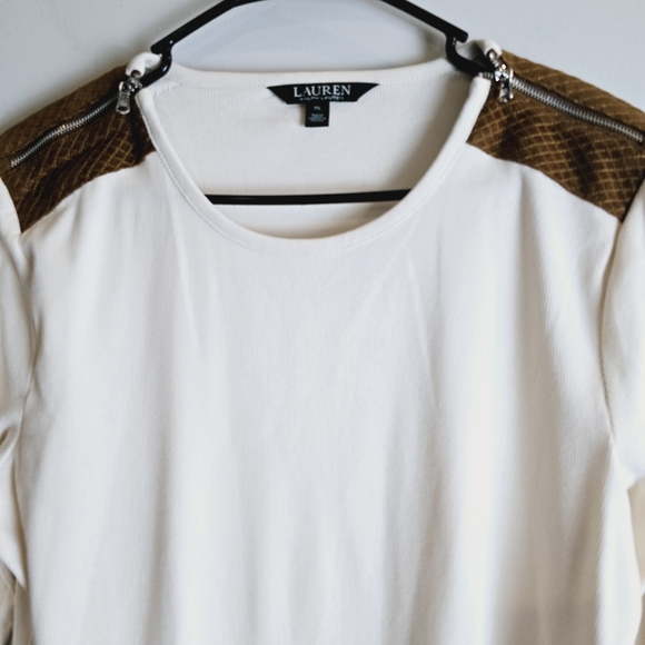 Lauren Ralph Lauren Cream Ribbed Long Sleeve Top w/Zipper Details Sz XL.C59 - Picture 9 of 12